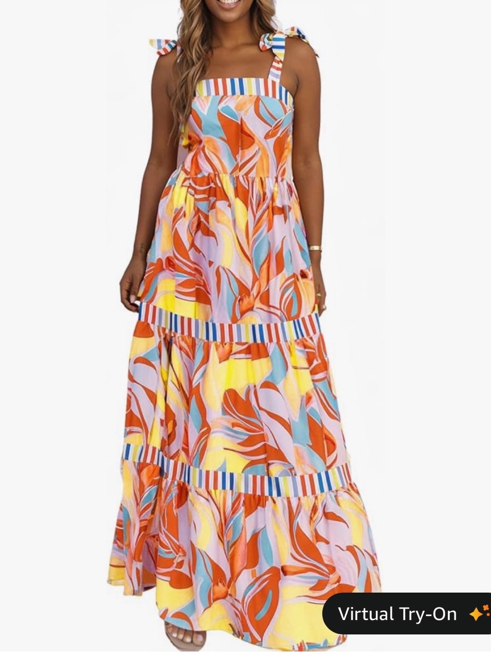 Colorful Swirl Print Tiered Maxi Dress - Pink, Blue, Lilac